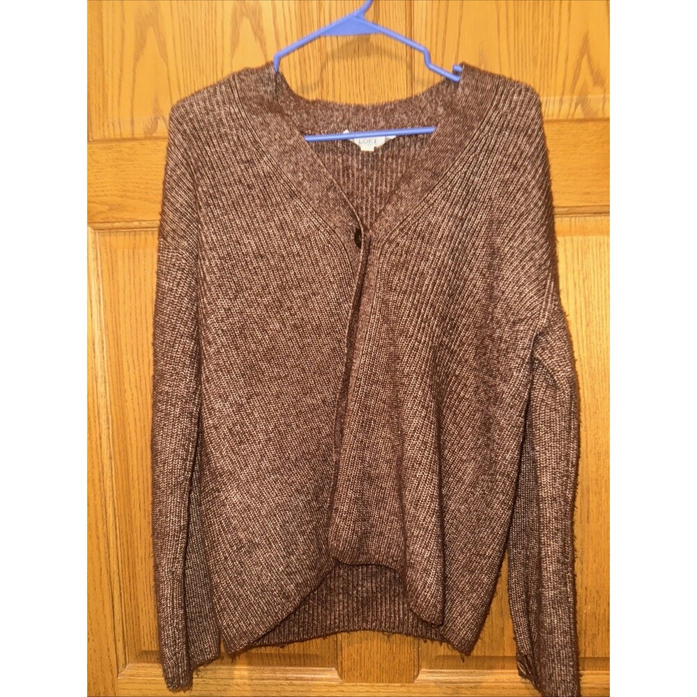 Y2K Grandpa Ribbed Knit Cardigan Slouchy Relaxed Buttons Brown V-Neck LOFT Sz M